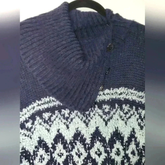 Free People Wool Blend Aztec Chunky Knit Boxy Cropped Cowl Neck Sweater … - Picture 11 of 11